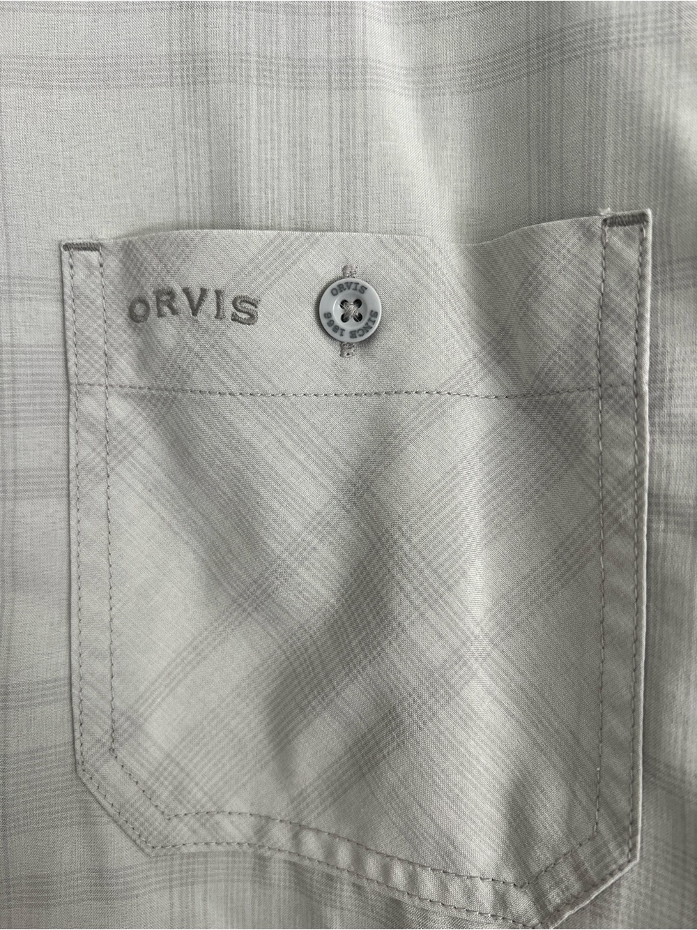 Orvis Men's Short Sleeve Tech Shirt gray plaid UPF 30 Sunglasses cleaner XL - Picture 6 of 7